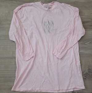 Victorias Long Sleeve Pajama Shirt Dress with Rhinestone